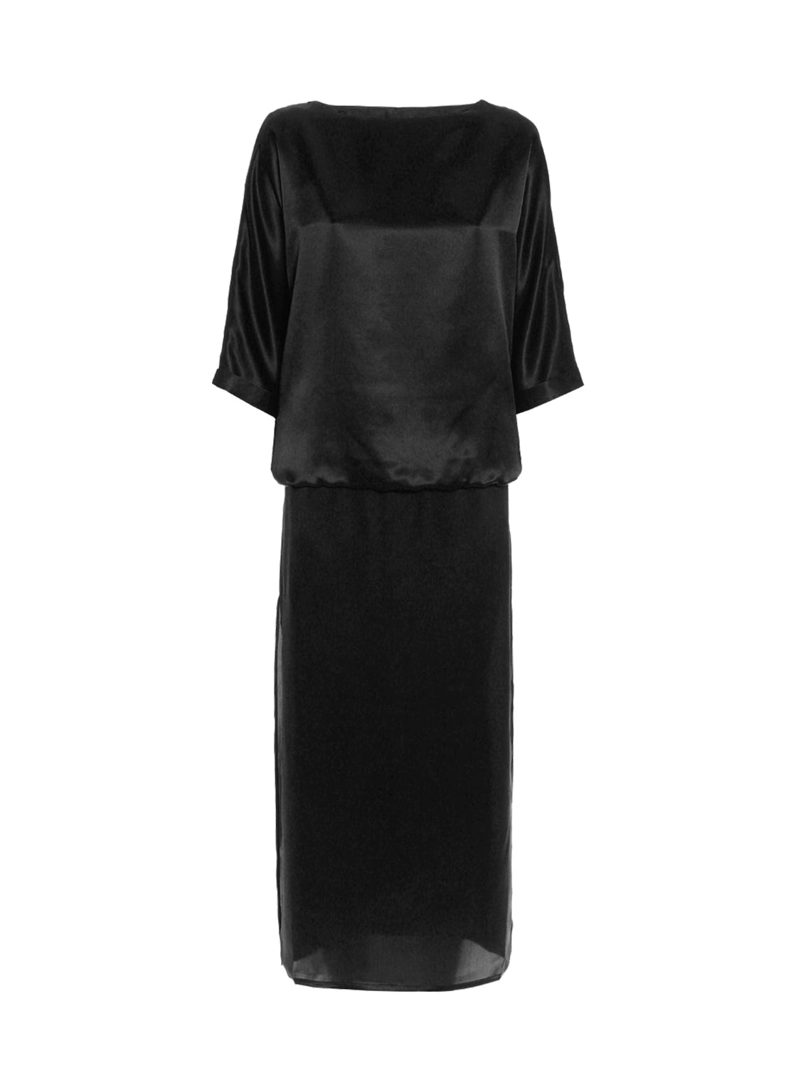 Langes Kleid aus 100% Seide mit weiten halblangen Ärmeln sowie einem seitlichen Schlitz