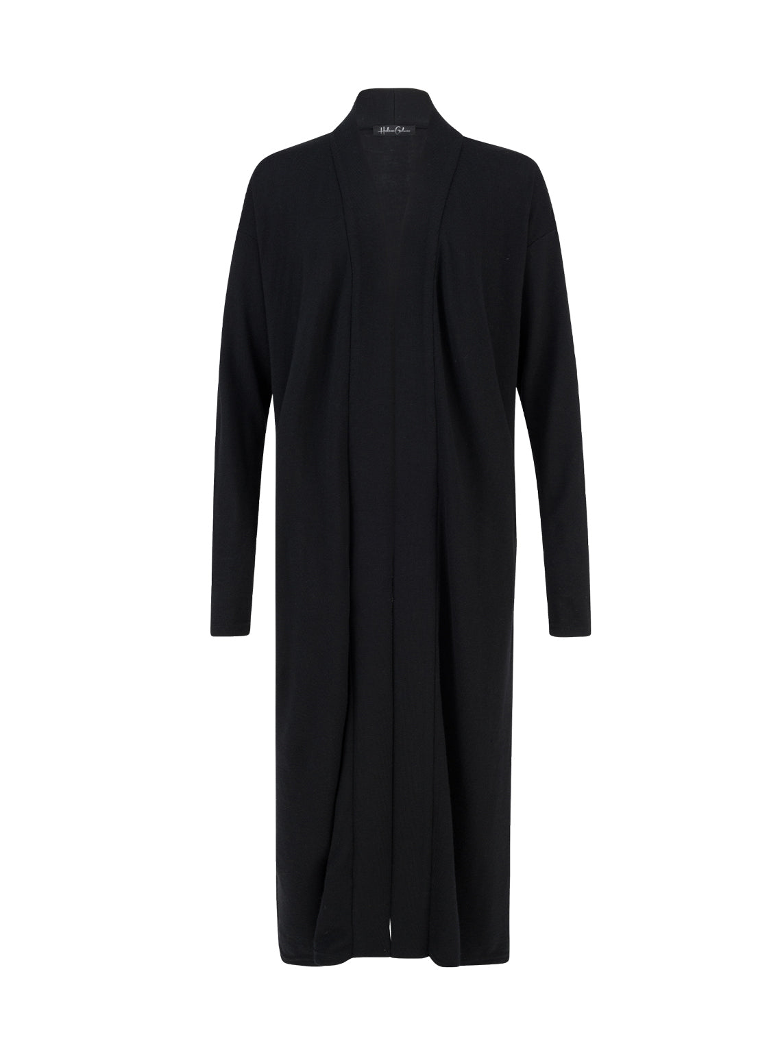 Bodenlanger Strickmantel aus 100% Wolle mit einem schmeichelhaften Schalkragen und praktischen seitlichen Taschen