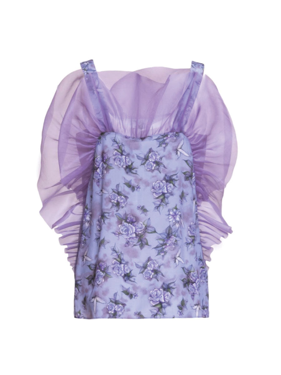 Trägertop aus hochwertigem Stretch-Satin, das mit eleganten Volants aus feiner Chiffonseide veredelt wurde