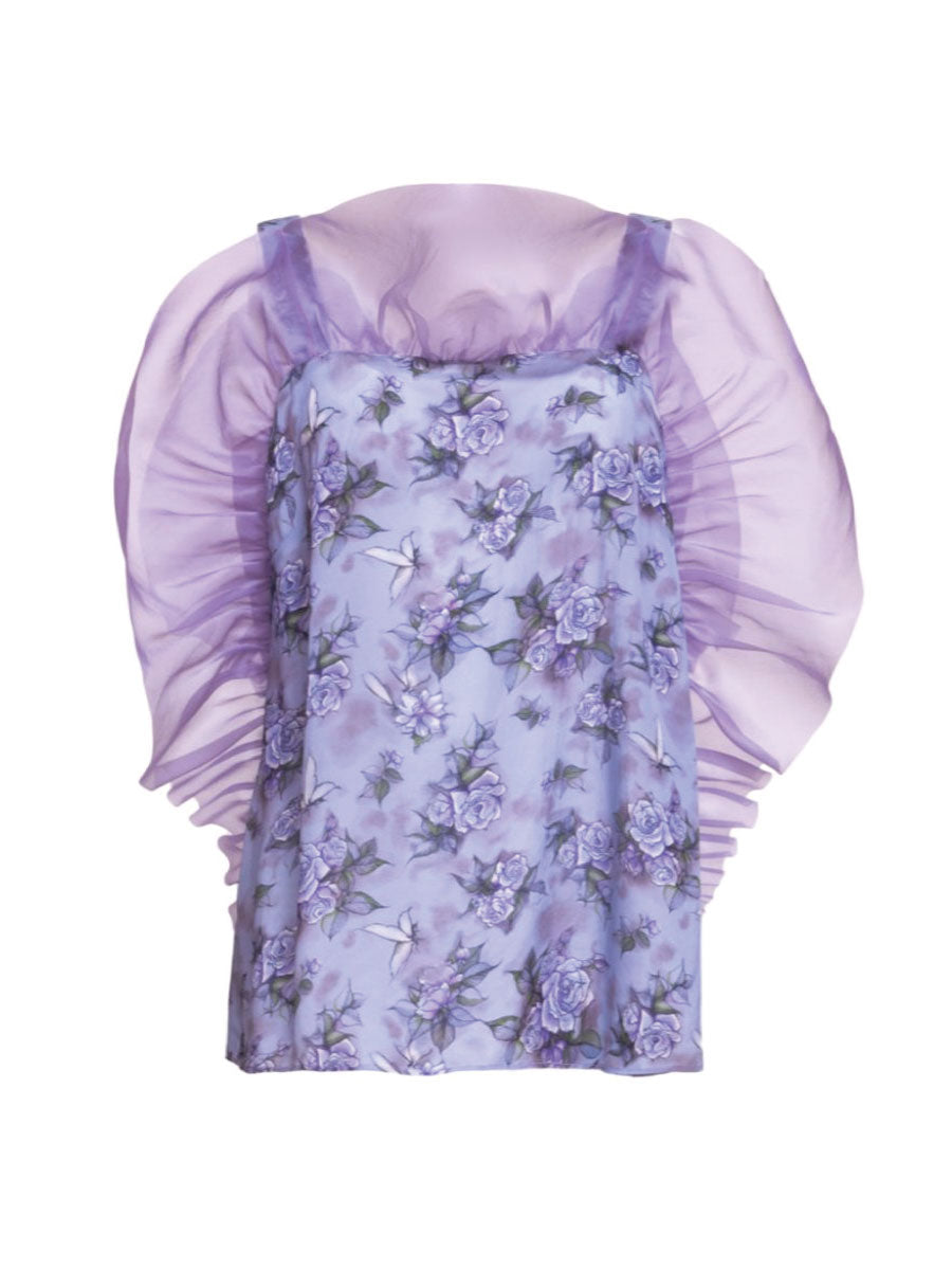 Trägertop aus hochwertigem Stretch-Satin, das mit eleganten Volants aus feiner Chiffonseide veredelt wurde