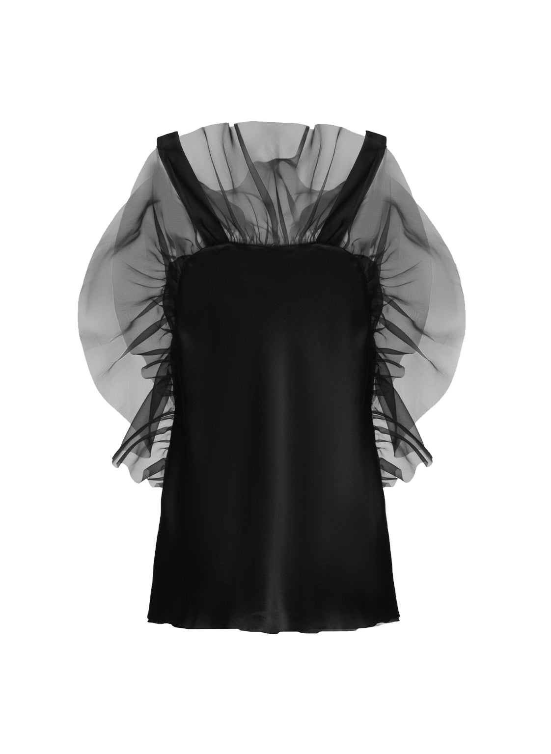 Trägertop aus hochwertigem Stretch-Satin, das mit eleganten Volants aus feiner Chiffonseide veredelt wurde