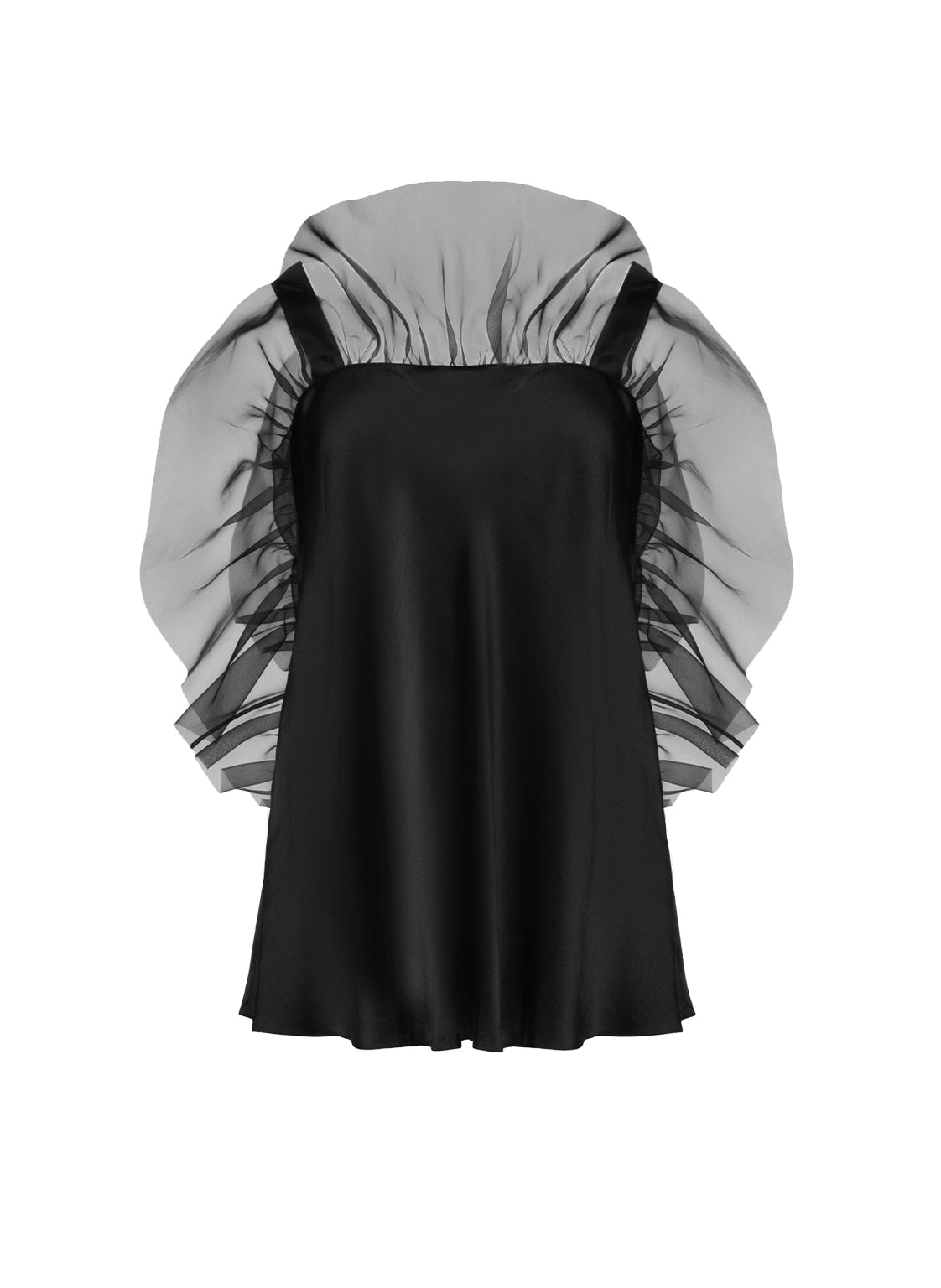 Trägertop aus hochwertigem Stretch-Satin, das mit eleganten Volants aus feiner Chiffonseide veredelt wurde
