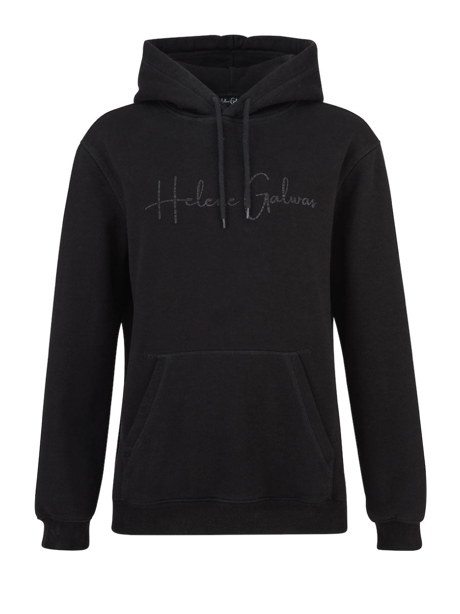 exclusive helene galwas black hoodie. Exklusiver schwarzer Kapuzenpulli von Helene Galwas.