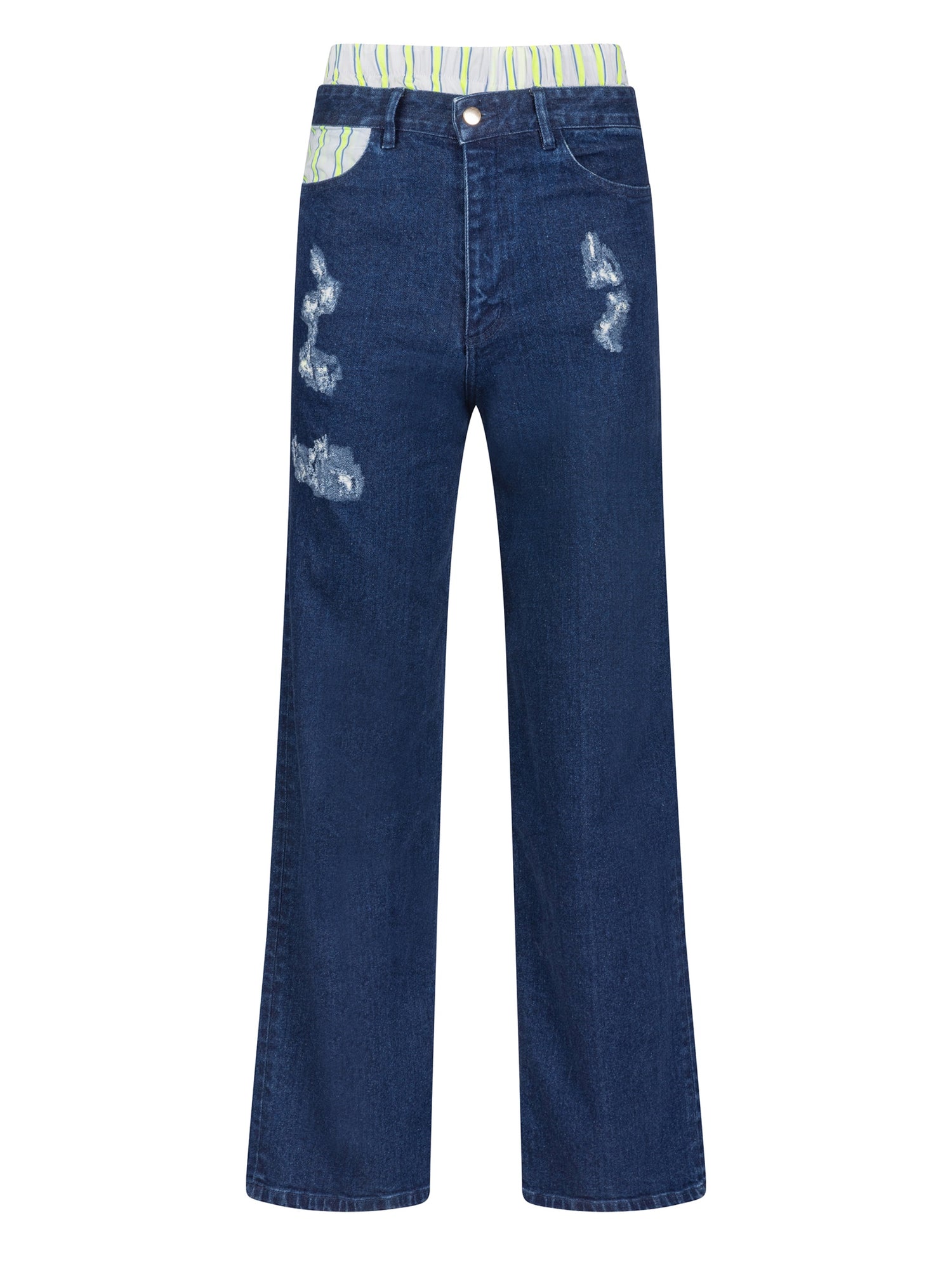2-in-1 Jeans mit weitem Hosenbein und Destroyed-Look und verschiedenen Tragemöglichkeiten mit den integrierten Shorts
