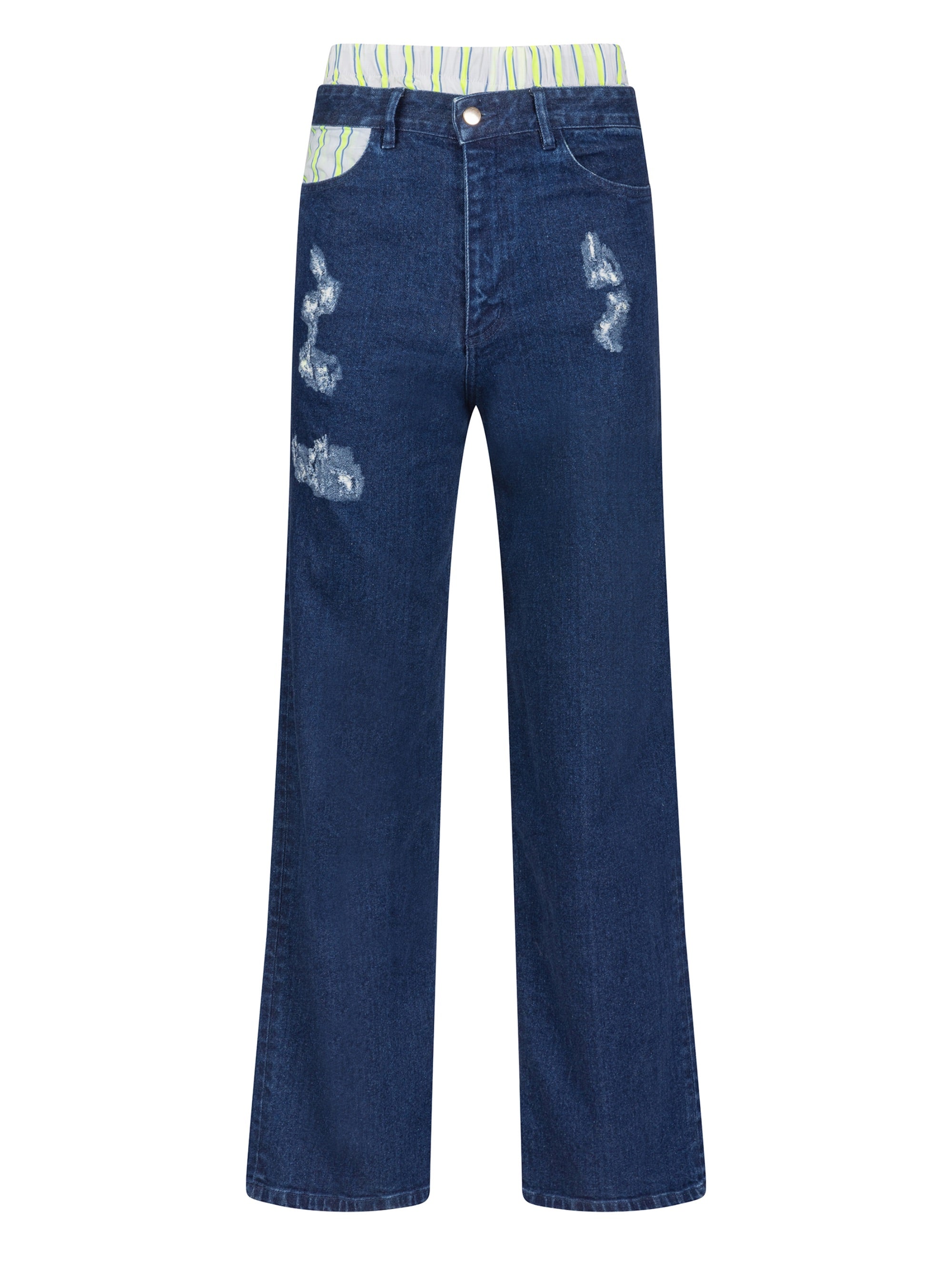 2-in-1 Jeans mit weitem Hosenbein und Destroyed-Look und verschiedenen Tragemöglichkeiten mit den integrierten Shorts