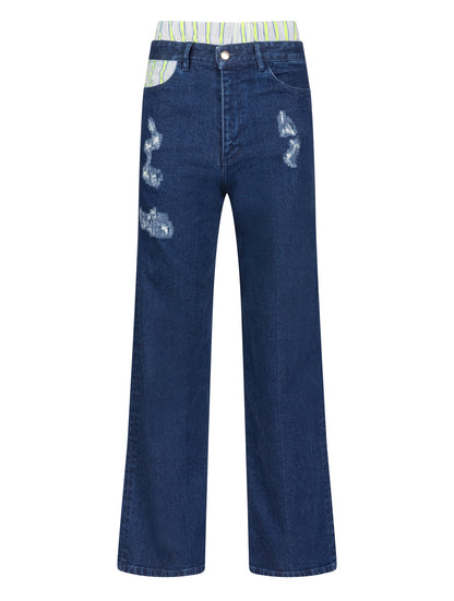 2-in-1 Jeans mit weitem Hosenbein und Destroyed-Look und verschiedenen Tragemöglichkeiten mit den integrierten Shorts