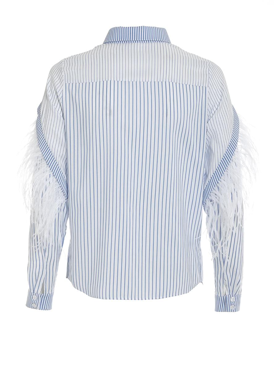 Baumwoll-Seidenmix Bluse, exklusiver Tragekomfort und an -und abknöpfbaren Federn