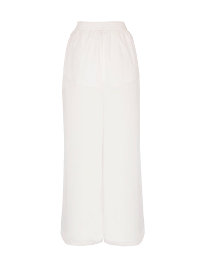 Weit geschnittene, leichte Baumwoll-Seidenhose mit integriertem Höschen und elastischem Bund
