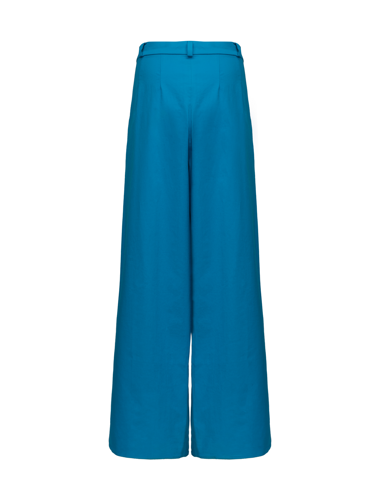 Lockersitzende Baumwollhose in Cyanblau mit weitem Bein und bequemer Passform. Der Hochbund sorgt für eine schmeichelhafte Silhouette.