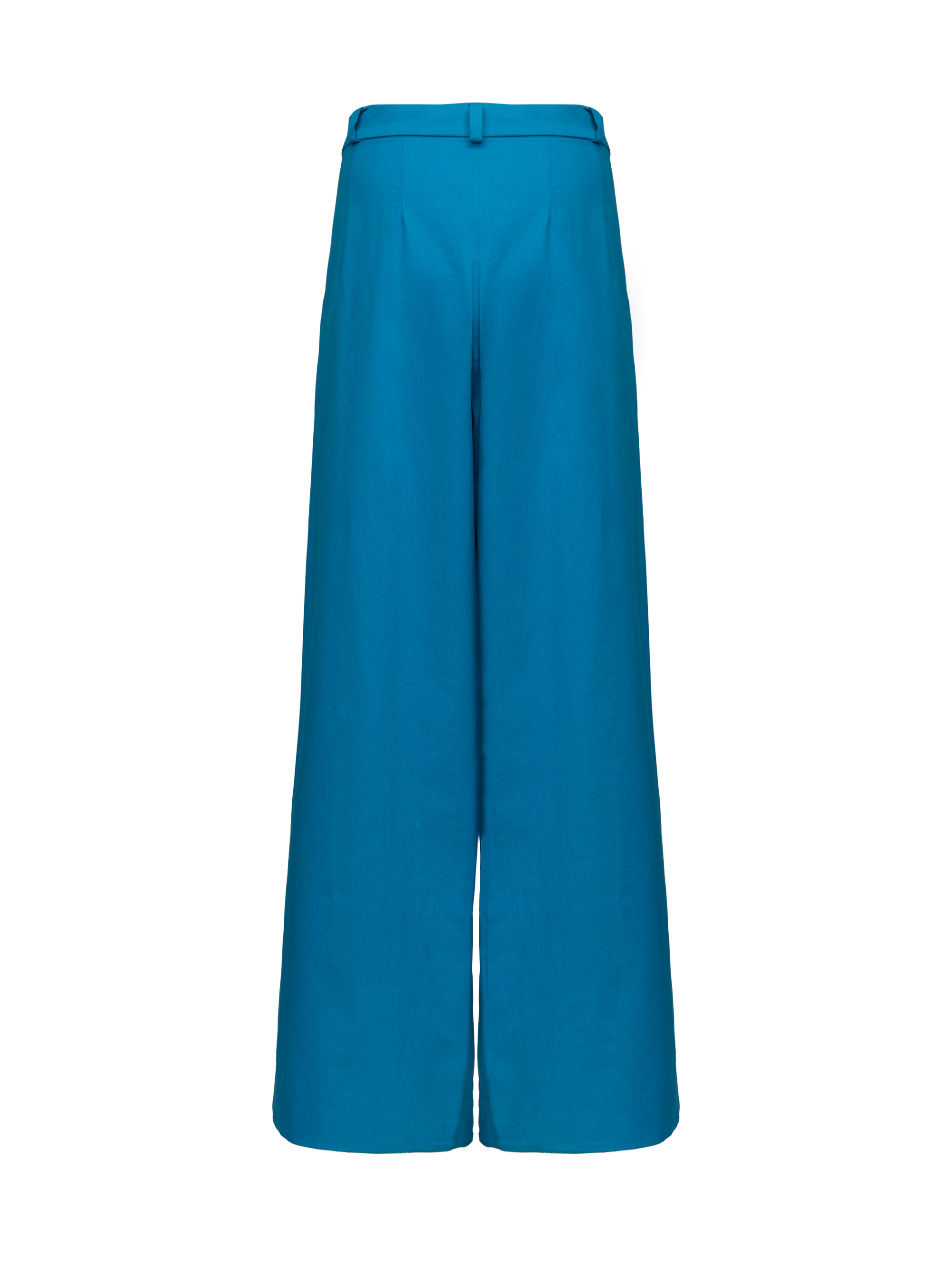 Lockersitzende Baumwollhose in Cyanblau mit weitem Bein und bequemer Passform. Der Hochbund sorgt für eine schmeichelhafte Silhouette.