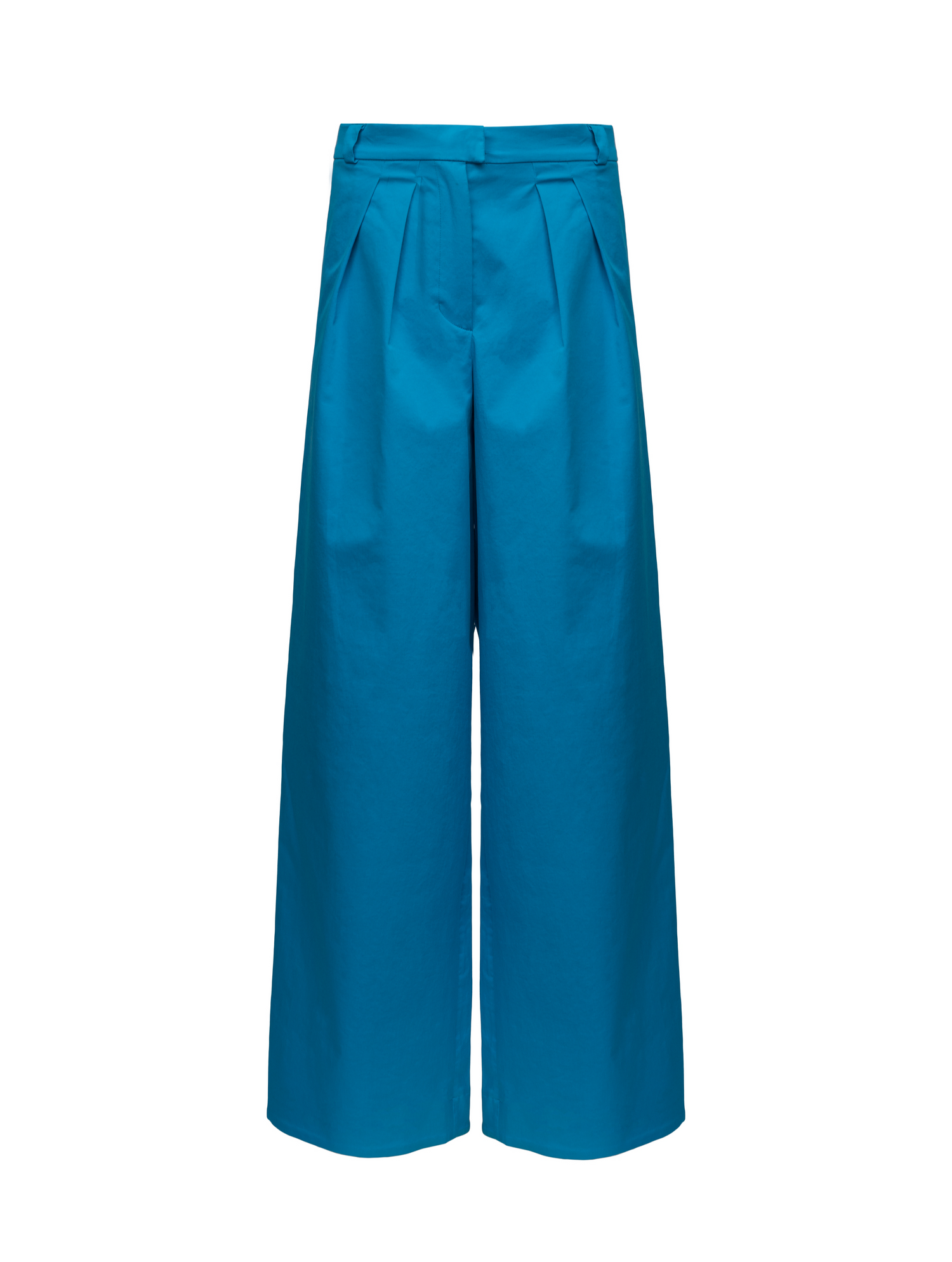 Lockersitzende Baumwollhose in Cyanblau mit weitem Bein und bequemer Passform. Der Hochbund sorgt für eine schmeichelhafte Silhouette.