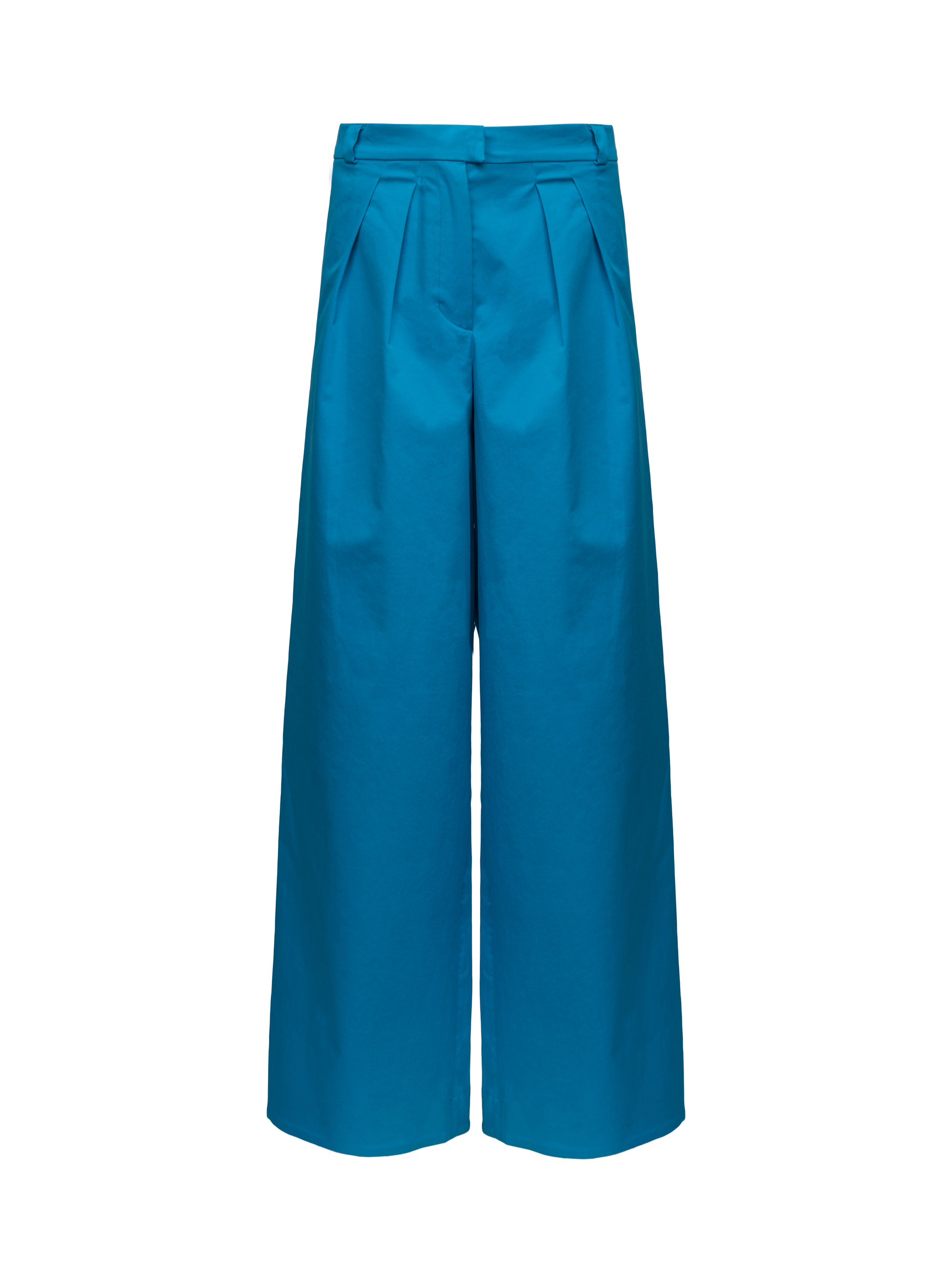 Lockersitzende Baumwollhose in Cyanblau mit weitem Bein und bequemer Passform. Der Hochbund sorgt für eine schmeichelhafte Silhouette.