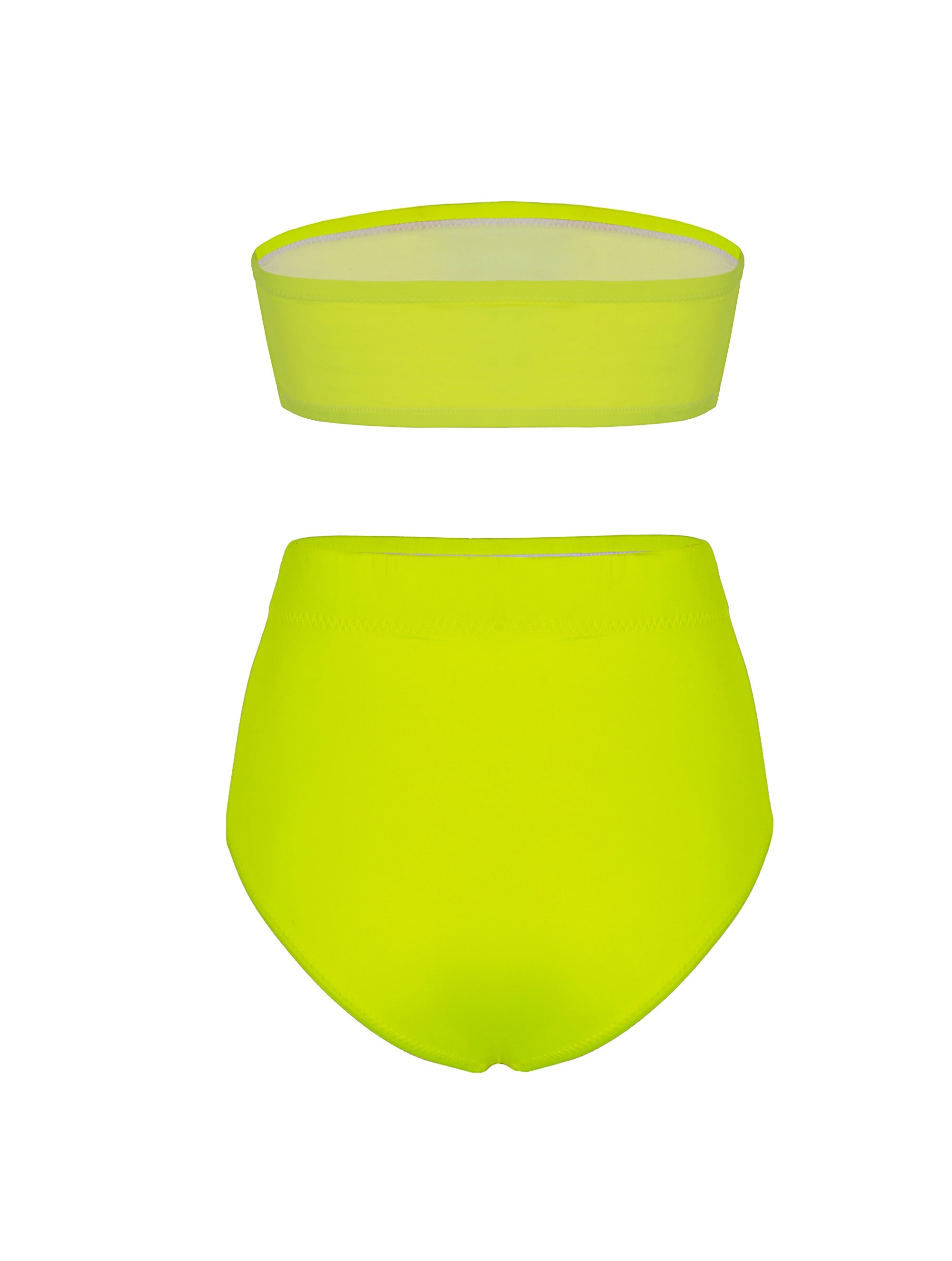 Neongelber Bandeau Bikini mit hohem Taillienhöschen aus recyceltem Lycra