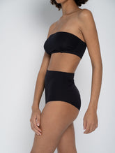 Schwarzer Bandeau Bikini mit hohem Taillienhöschen aus recyceltem Lycra
