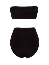 Schwarzer Bandeau Bikini mit hohem Taillienhöschen aus recyceltem Lycra