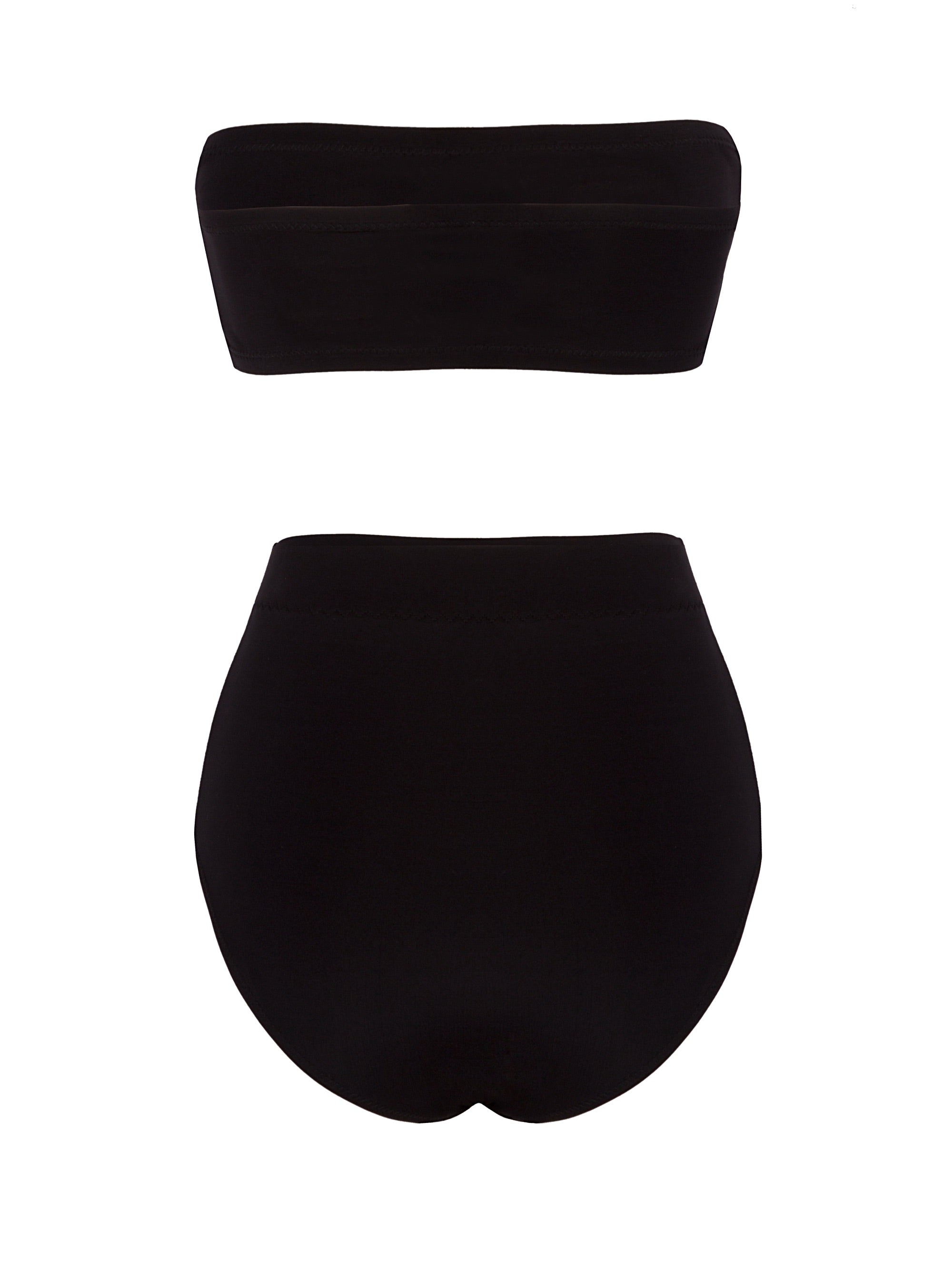 Schwarzer Bandeau Bikini mit hohem Taillienhöschen aus recyceltem Lycra