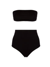 Schwarzer Bandeau Bikini mit hohem Taillienhöschen aus recyceltem Lycra