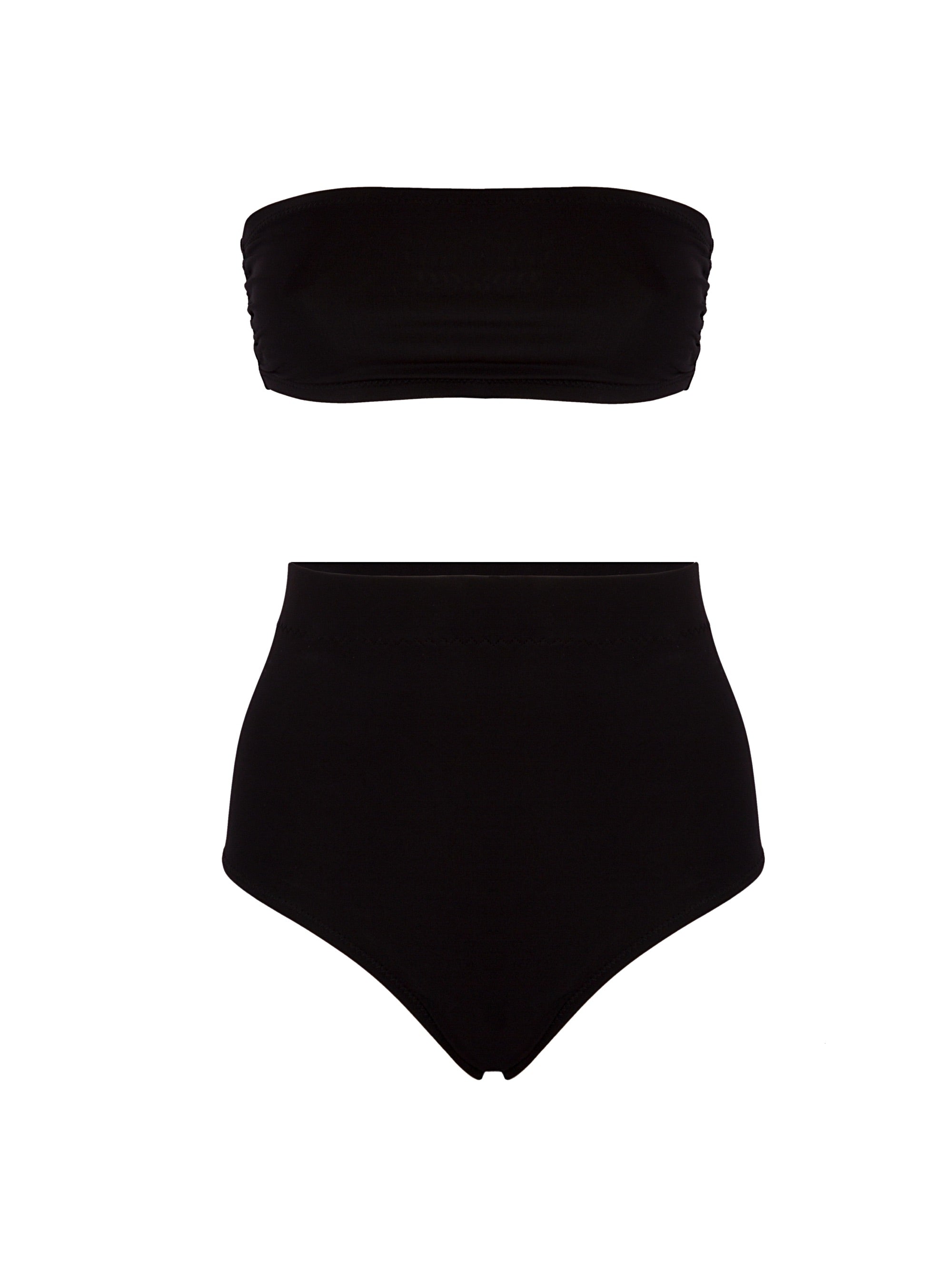 Schwarzer Bandeau Bikini mit hohem Taillienhöschen aus recyceltem Lycra