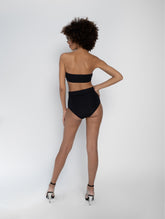 Schwarzer Bandeau Bikini mit hohem Taillienhöschen aus recyceltem Lycra