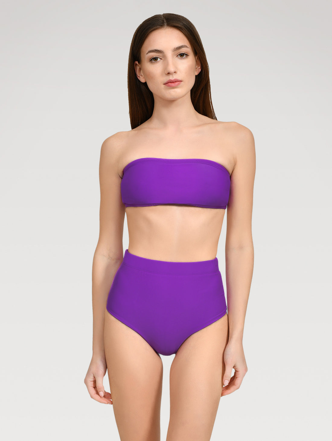 Lila Bandeau Bikini mit hohem Taillienhöschen aus recyceltem Lycra