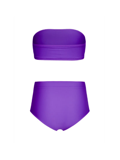 Lila Bandeau Bikini mit hohem Taillienhöschen aus recyceltem Lycra