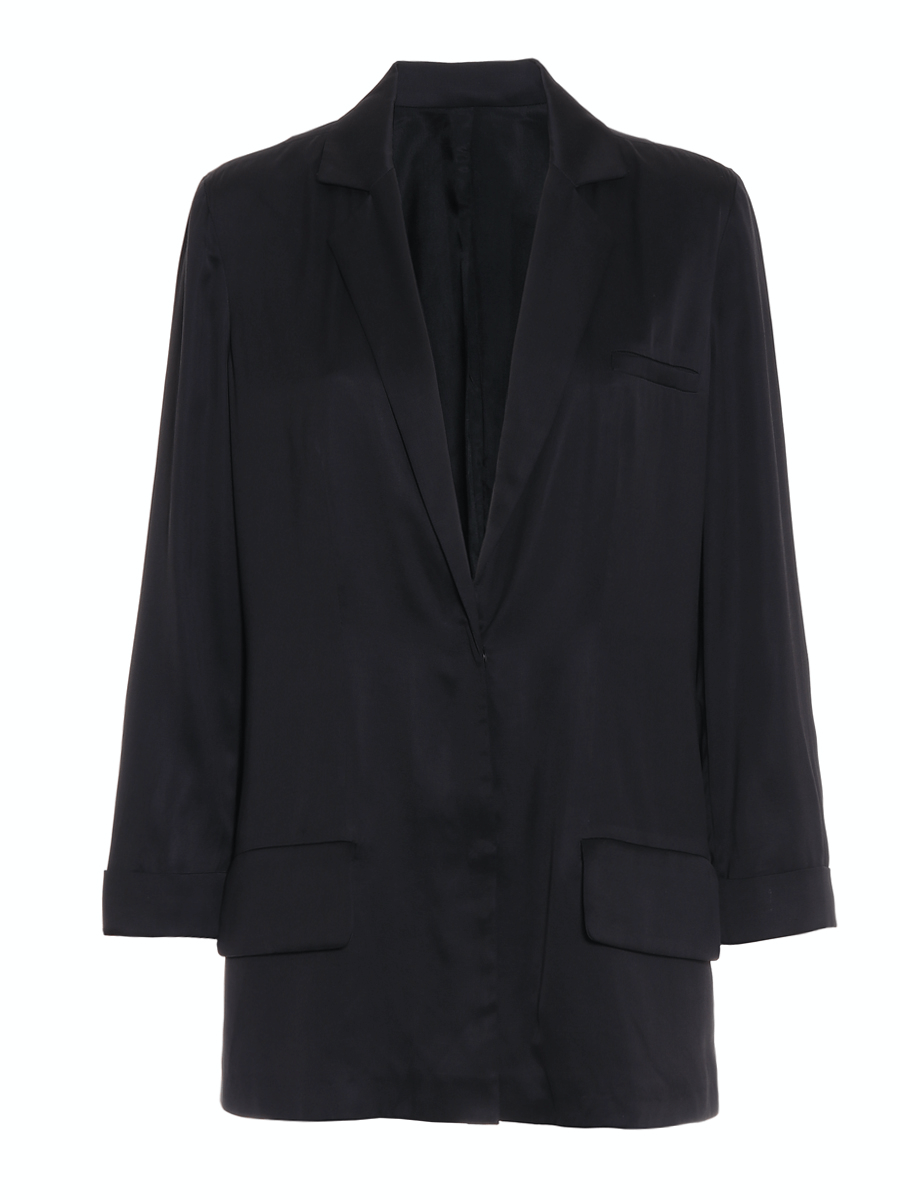 Locker geschnittener Blazer aus fließendem Tencel, aufgesetzten Taschen und einem hohen Schlitz am Rücken