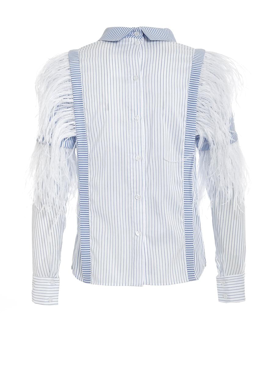 T-Shirt aus Baumwolle-Seidenmix, exklusivem Tragekomfort und abnehmbaren Federn an der Schulter- und Armpartie