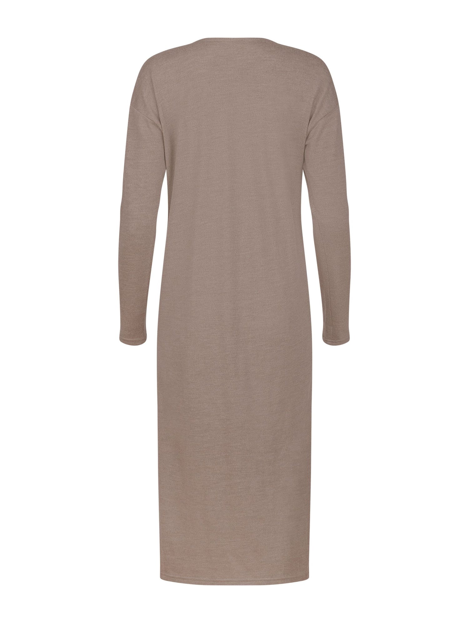 Locker geschnittenes Midikleid mit V-Ausschnitt, langen Seitenschlitzen und Gürtel. Dieses Modell ist Teil unserer REBORN-Kollektion und steht für unsere &quot;Zero-Waste-Politik&quot;.