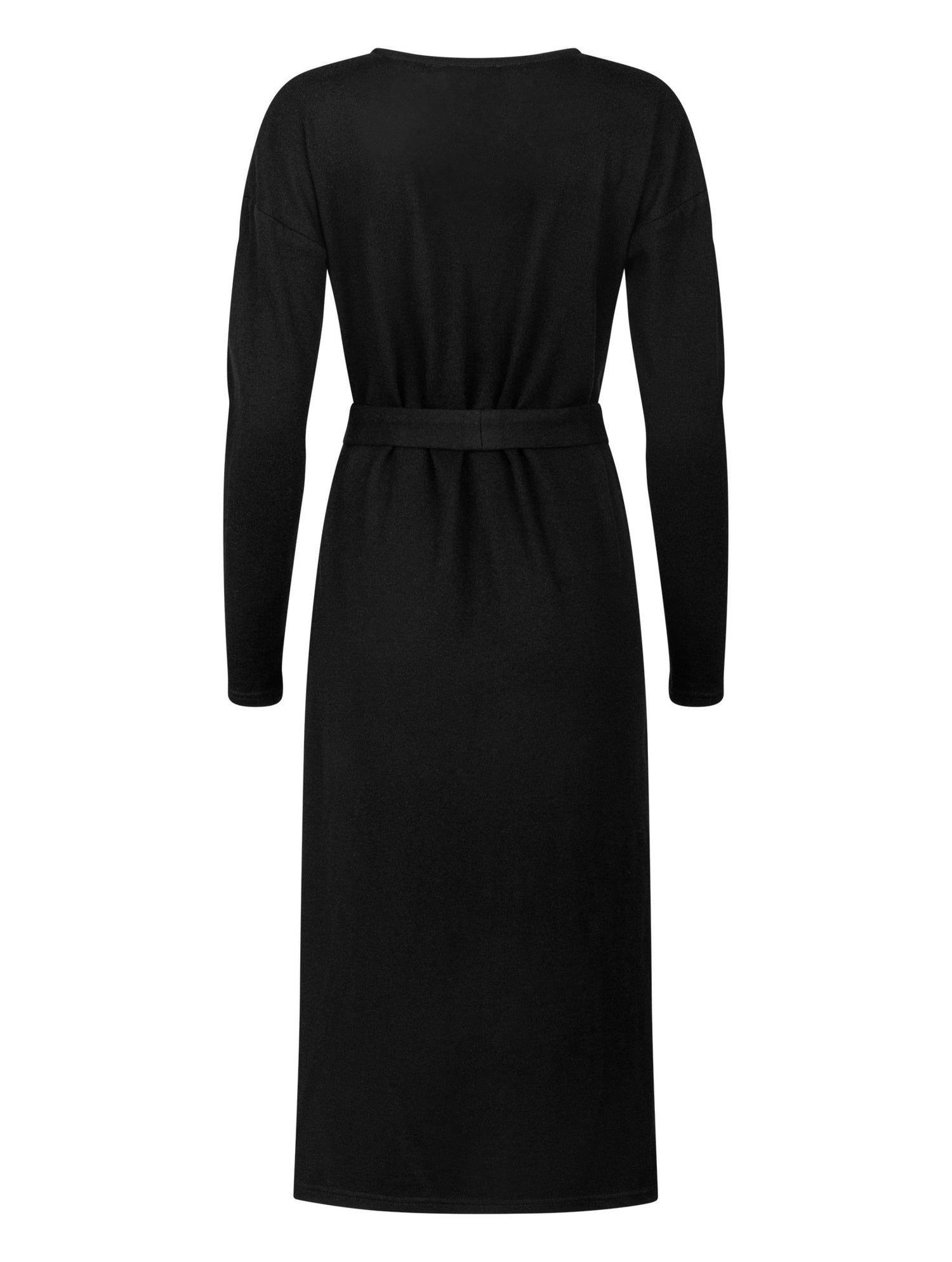 Locker geschnittenes Midikleid mit V-Ausschnitt, langen Seitenschlitzen und Gürtel. Dieses Modell ist Teil unserer REBORN-Kollektion und steht für unsere &quot;Zero-Waste-Politik&quot;