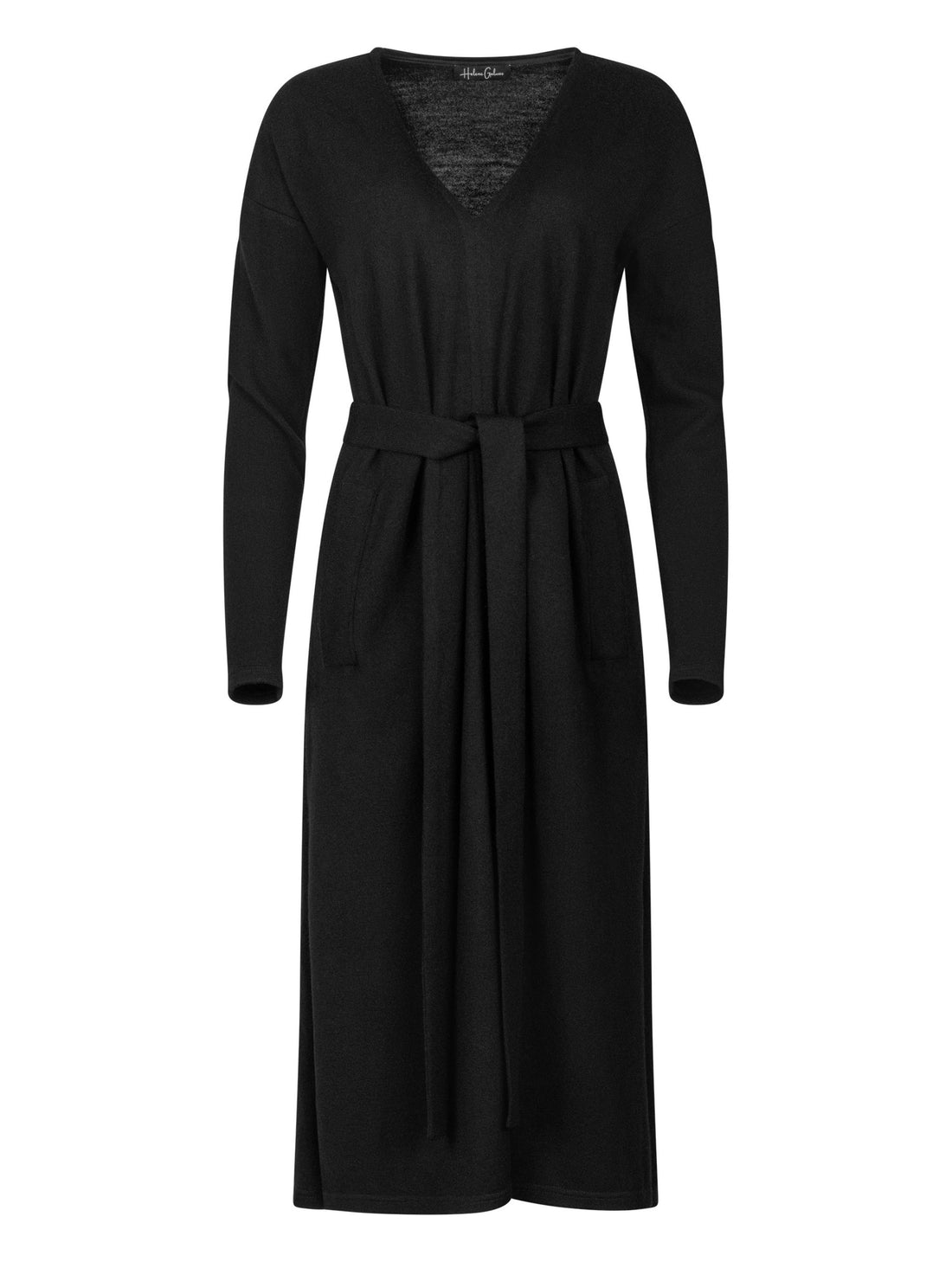 Locker geschnittenes langes Kleid mit V-Ausschnitt, langen Seitenschlitzen und Gürtel. Dieses Modell ist Teil unserer REBORN-Kollektion und steht für unsere &quot;Zero-Waste-Politik&quot;
