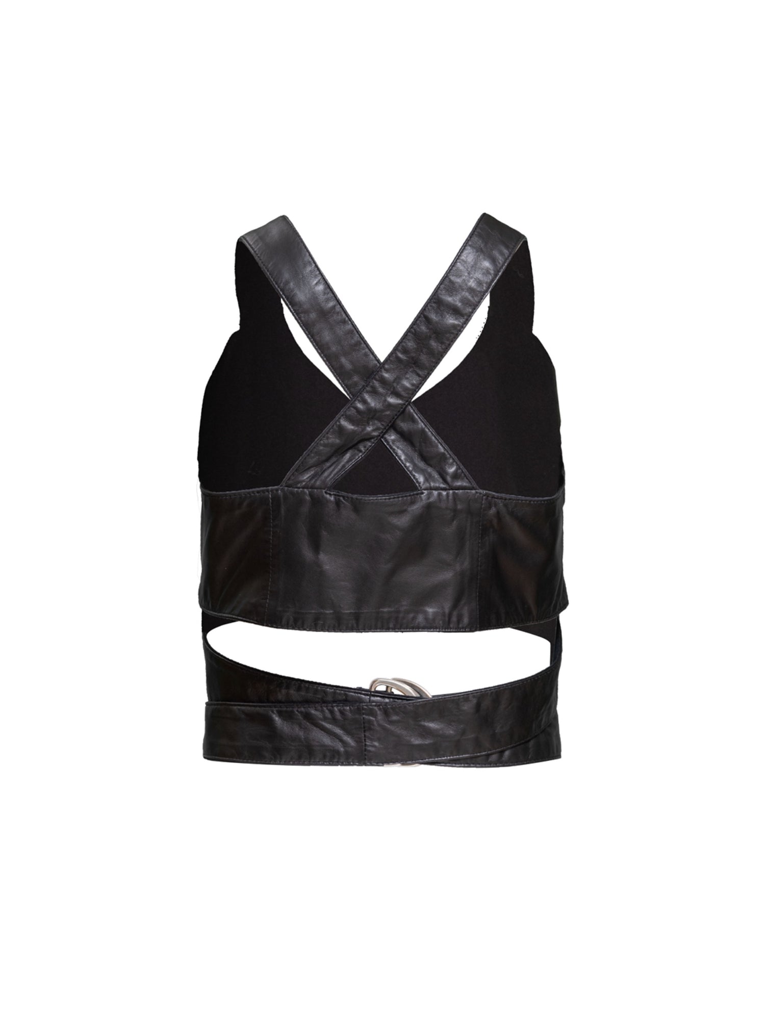 Schwarzes Bustier aus veganem Leder zum Binden von Helene Galwas