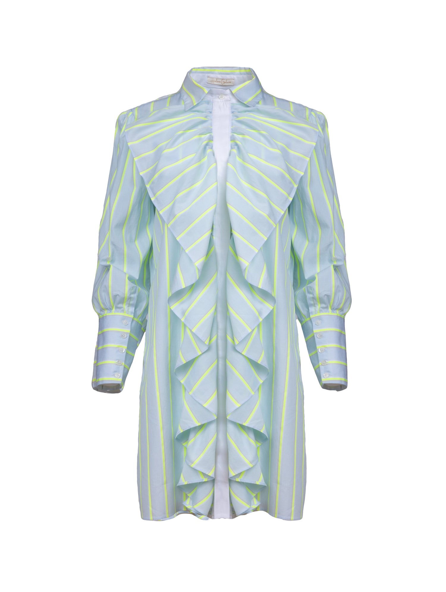 Gestreiftes, mittellanges Hemdkleid mit großen Volants für eine verspielte Note und hohen Seitenschlitzen für einen trendigen Look.