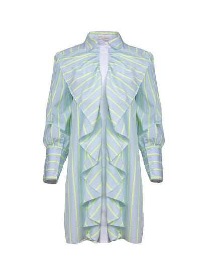 Gestreiftes, mittellanges Hemdkleid mit großen Volants für eine verspielte Note und hohen Seitenschlitzen für einen trendigen Look.
