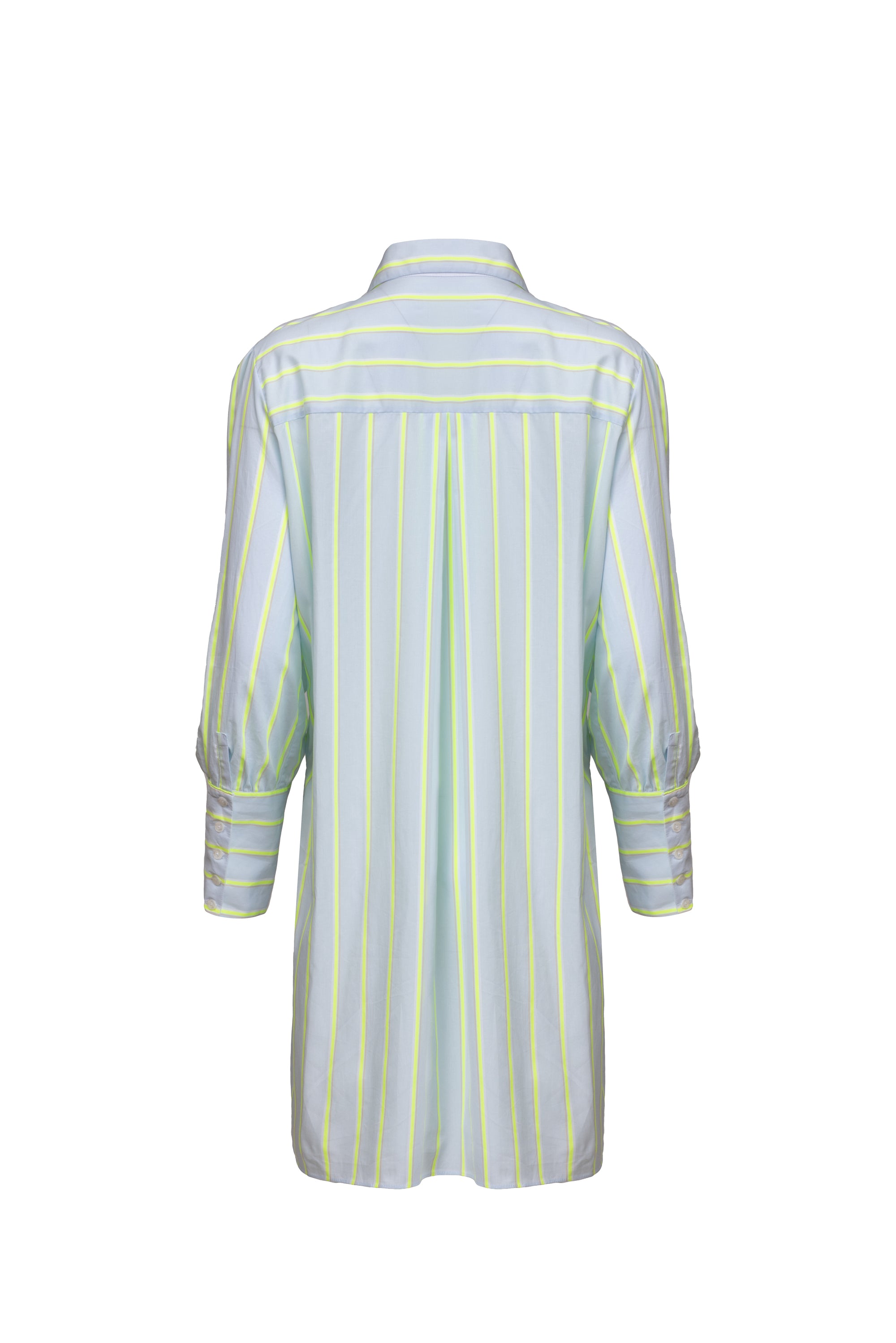 Gestreiftes, mittellanges Hemdkleid mit großen Volants für eine verspielte Note und hohen Seitenschlitzen für einen trendigen Look