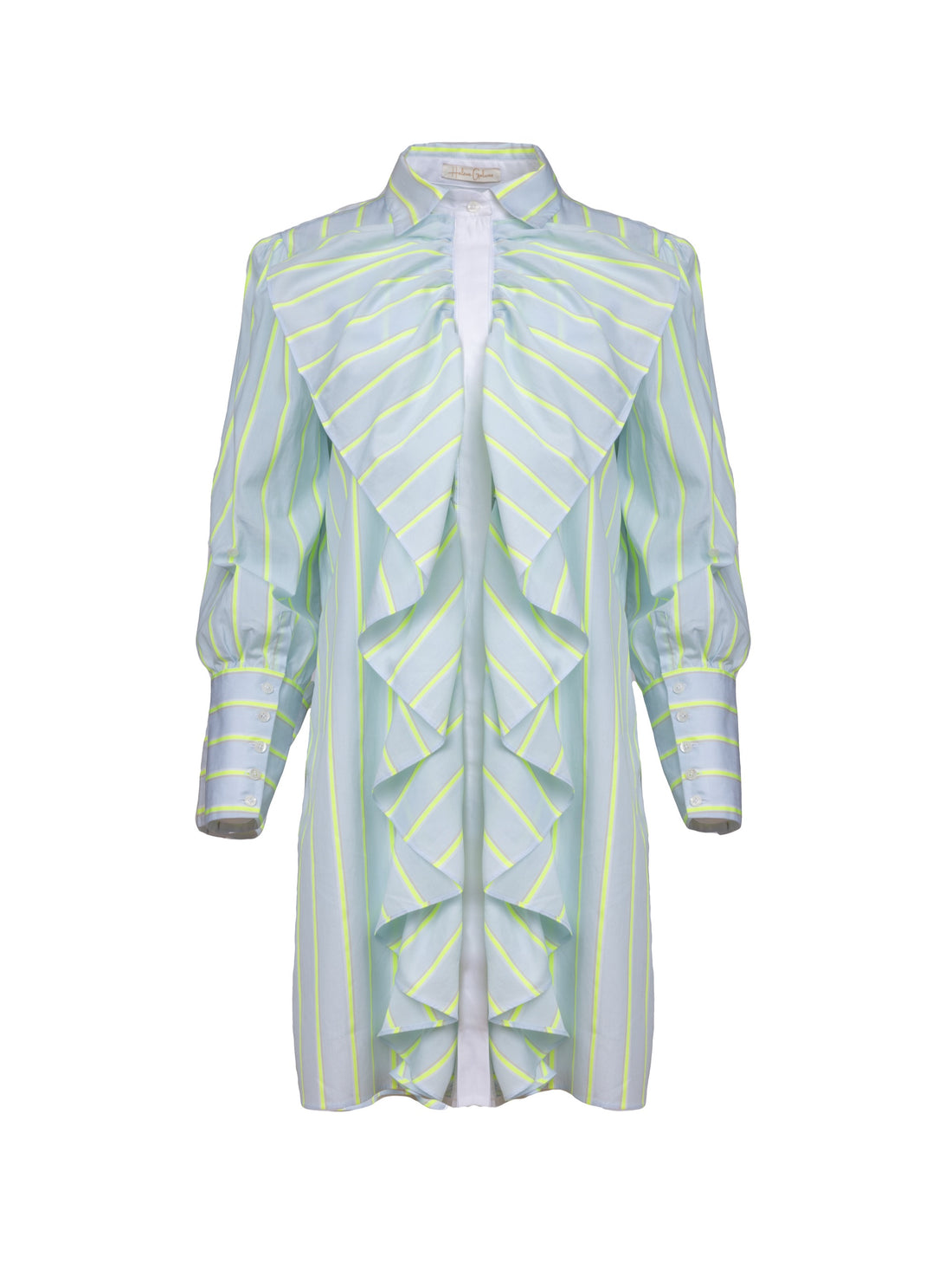 Gestreiftes, mittellanges Hemdkleid mit großen Volants für eine verspielte Note und hohen Seitenschlitzen für einen trendigen Look
