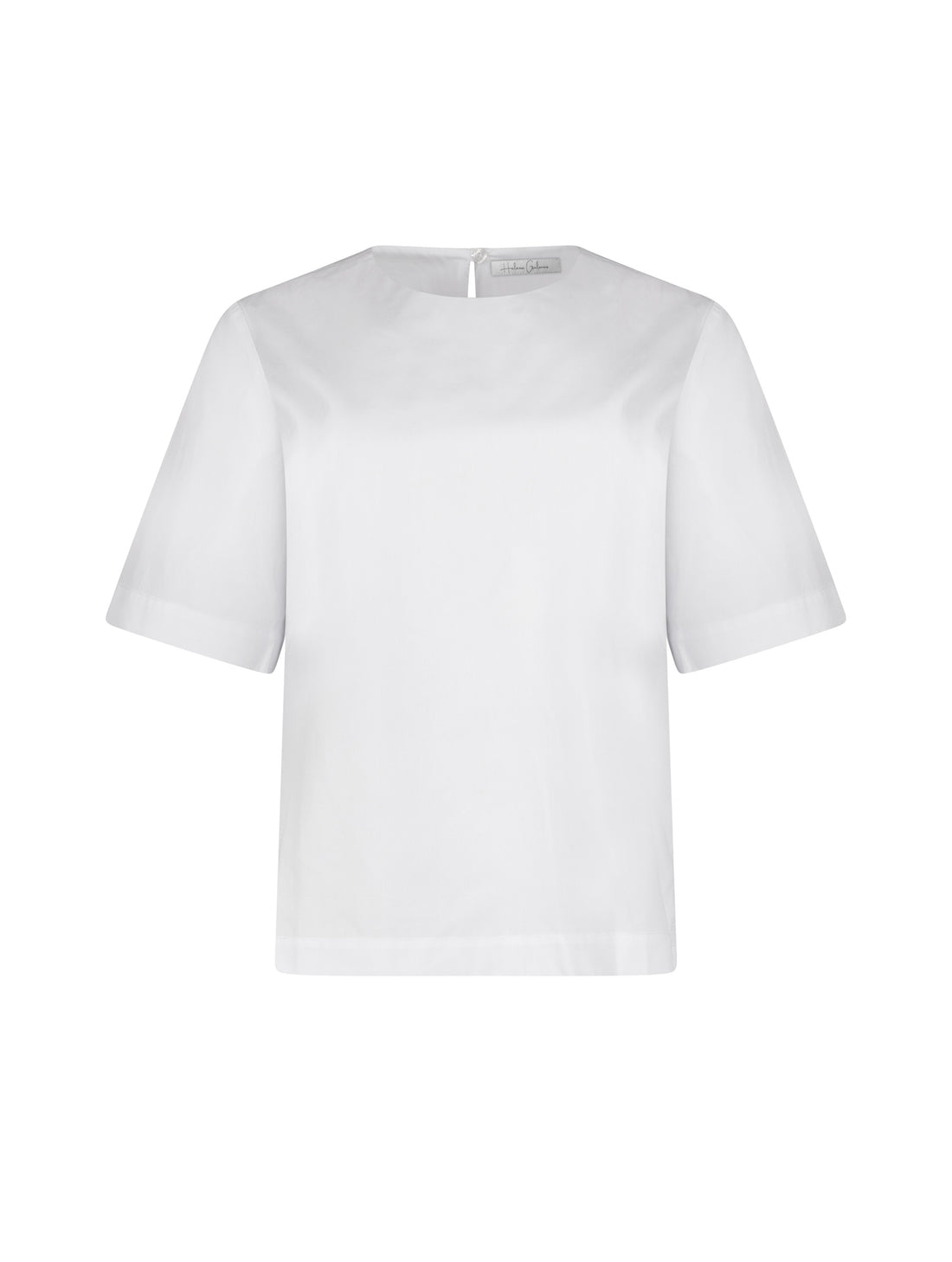 Hochgeschlossene Bluse aus Baumwolle im T-Shirt-Stil mit Knopfverschluss auf der Rückseite. Aus nachhaltiger Baumwolle gefertigt.