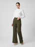 Die Hose Tanja in klassischem Dunkles Olivgrün überzeugt mit klarer Linienführung, eleganter Wide-Leg-Silhouette und hohem Bund mit elastischem Taillenband für eine bequeme, schmeichelhafte Passform.