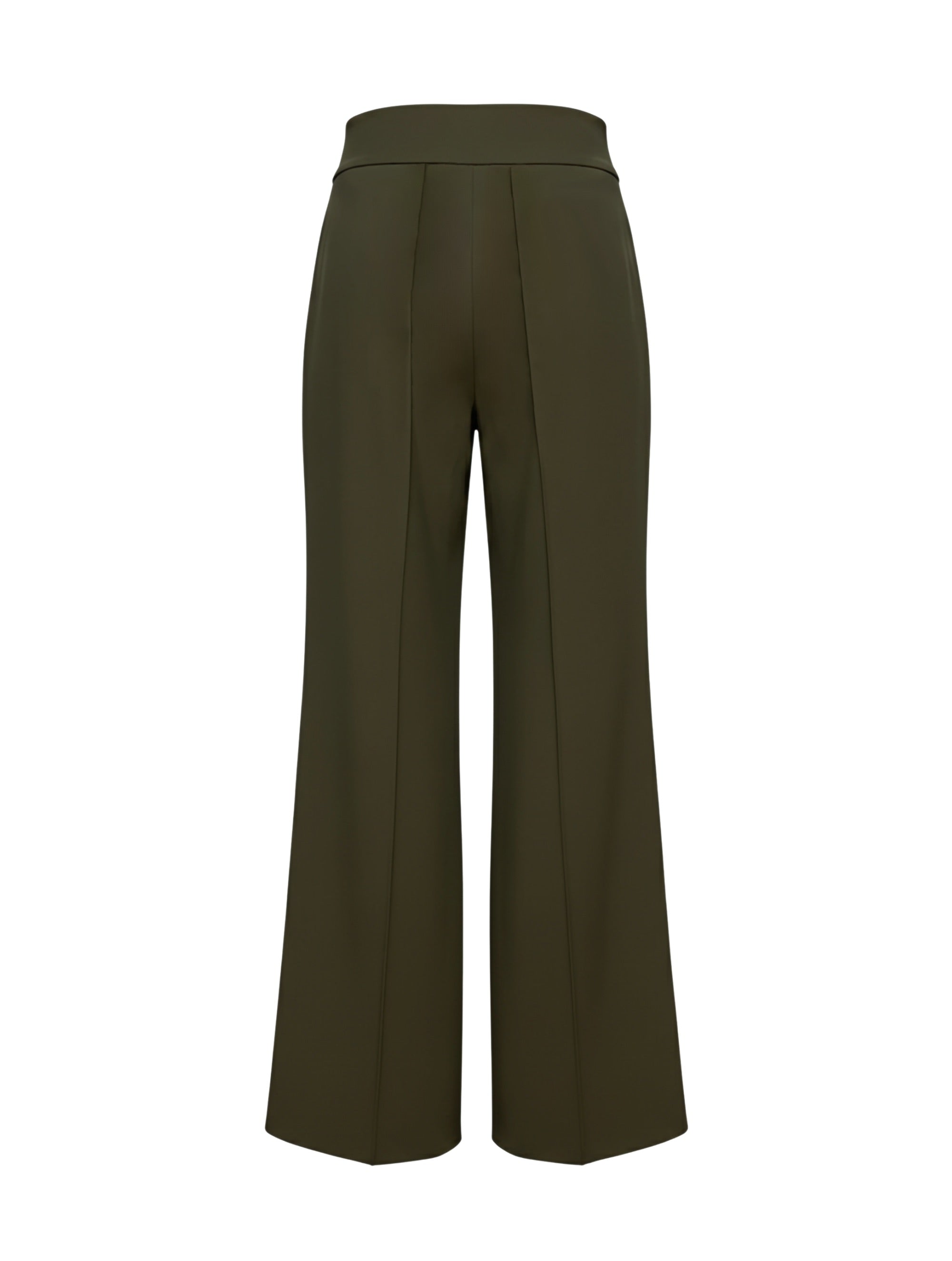 Die Hose Tanja in klassischem Dunkles Olivgrün überzeugt mit klarer Linienführung, eleganter Wide-Leg-Silhouette und hohem Bund mit elastischem Taillenband für eine bequeme, schmeichelhafte Passform.