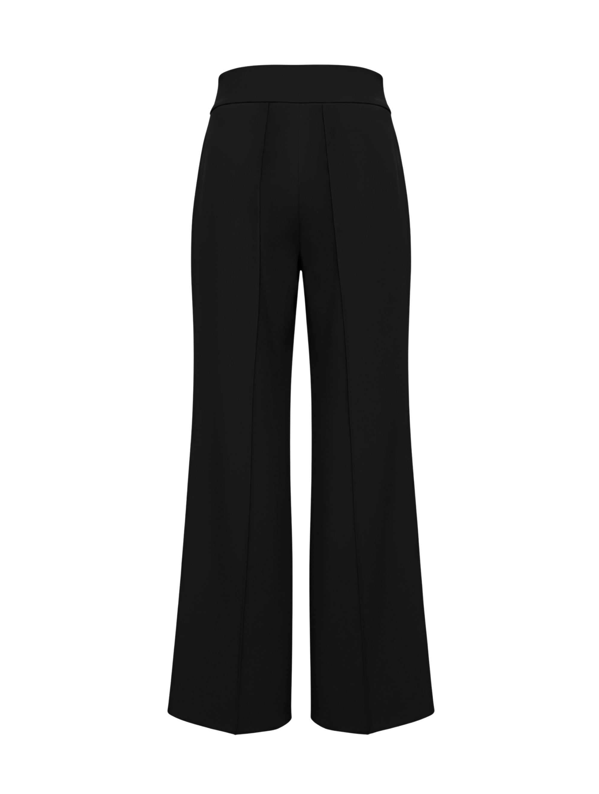 Die Hose Tanja in klassischem Schwarz überzeugt mit klarer Linienführung, eleganter Wide-Leg-Silhouette und hohem Bund mit elastischem Taillenband für eine bequeme, schmeichelhafte Passform.