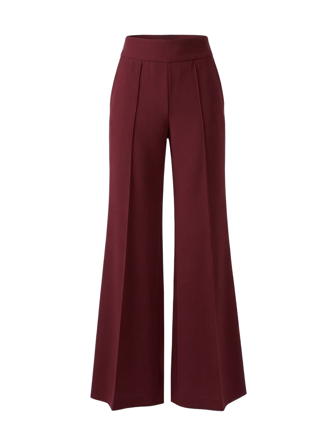 Die Hose Tanja in klassischem Weinrot überzeugt mit klarer Linienführung, eleganter Wide-Leg-Silhouette und hohem Bund mit elastischem Taillenband für eine bequeme, schmeichelhafte Passform.