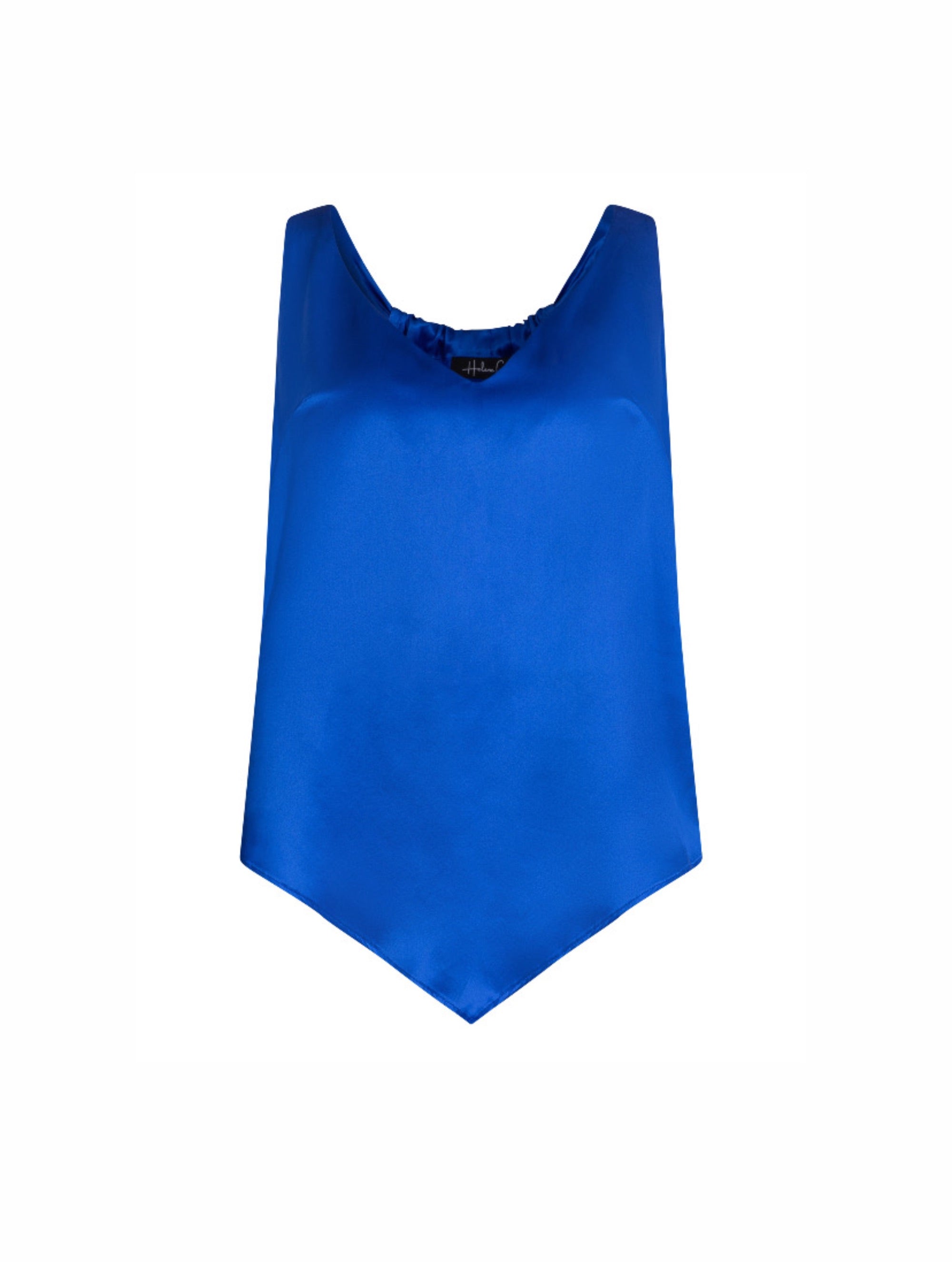 Zeitloses Trägertop aus Satinseide mit tiefem V-Ausschnitt und spitz zulaufendem Saumende für einen modernen Look