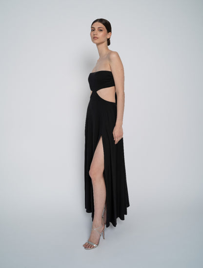 Maxi Bandeau-Kleid mit Cut-Outs und zum Binden am Rücken mit Schlitzen
