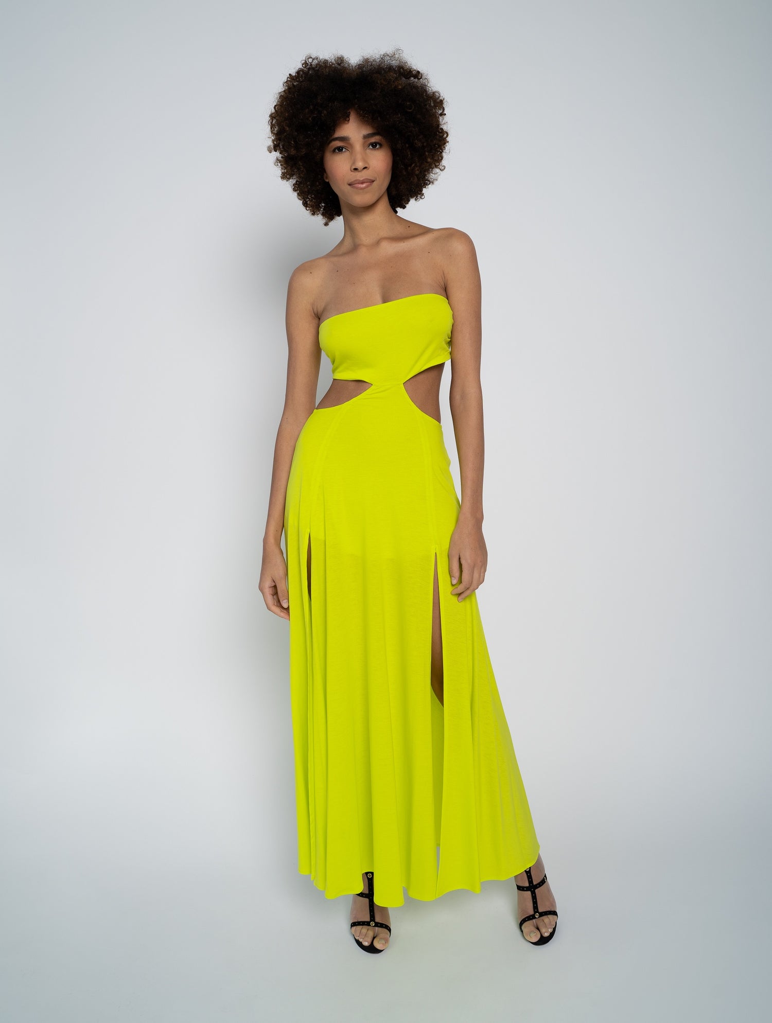 neon yellow summer dresses Neon Yellow Cut Out Suit Dress IRHAZ