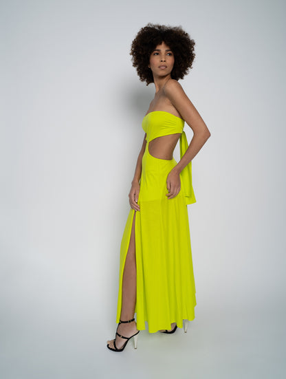 Maxi Bandeau-Kleid mit Cut-Outs und zum Binden am Rücken mit Schlitzen