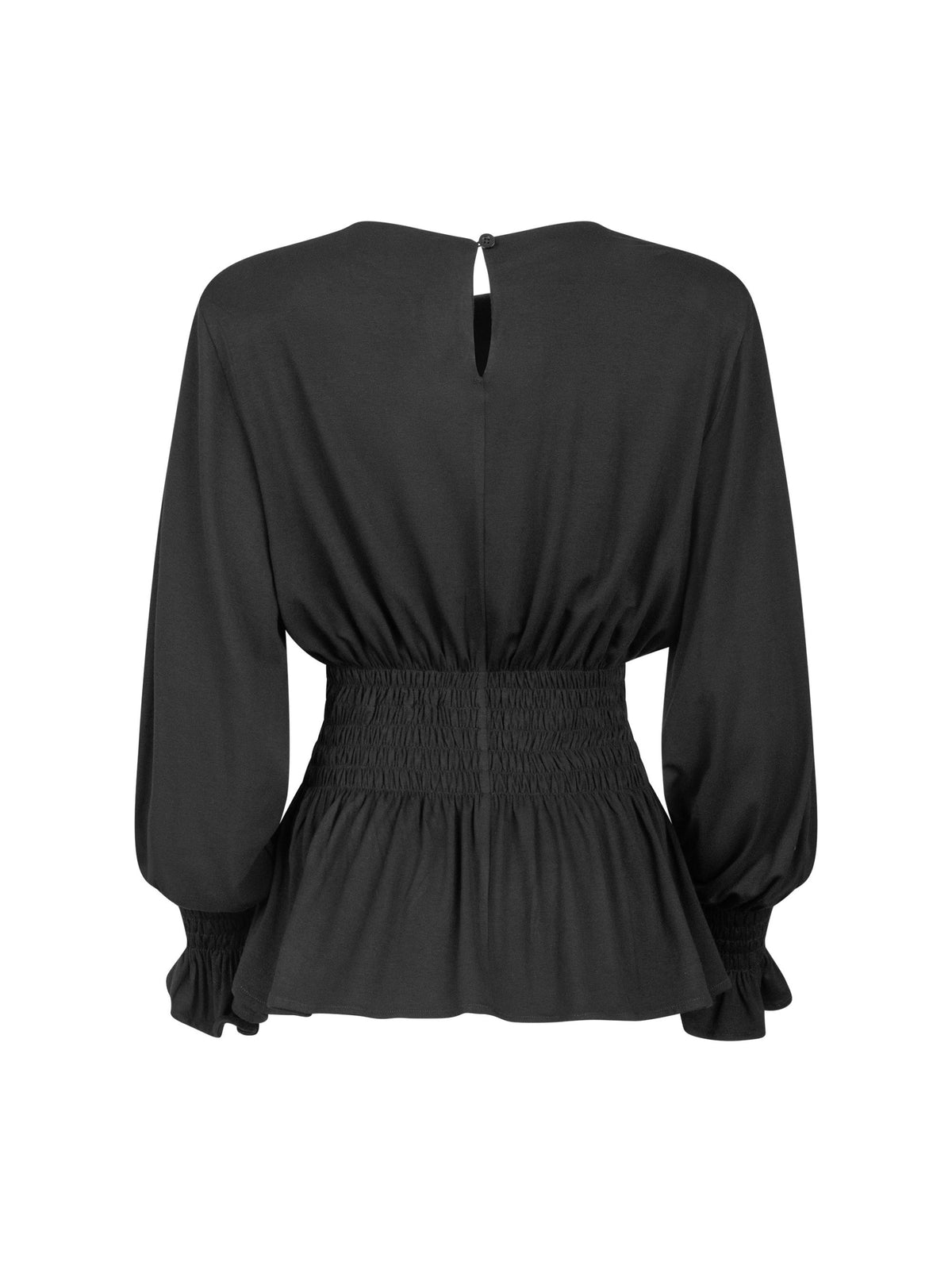 Longsleeve mit Rundhalsausschnitt und  elastischem Taillenbund und Bündchen. Hergestellt aus zertifizierter Viskose und Lyocell.