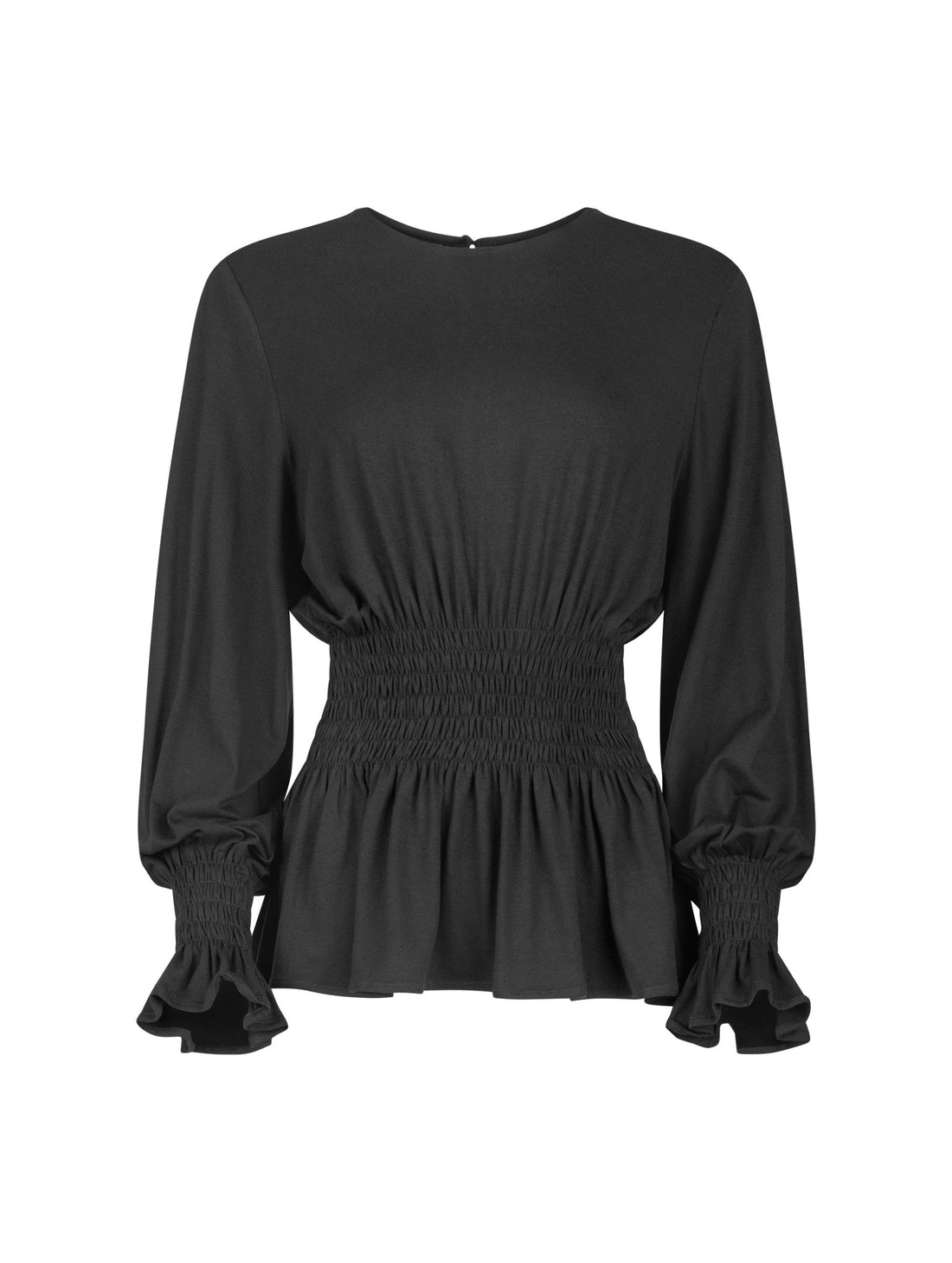 Longsleeve mit Rundhalsausschnitt und  elastischem Taillenbund und Bündchen. Hergestellt aus zertifizierter Viskose und Lyocell.
