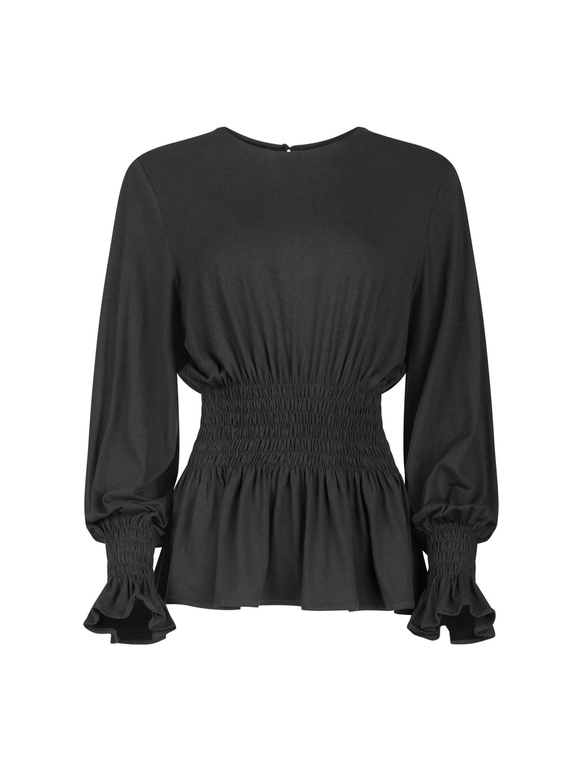 Longsleeve mit Rundhalsausschnitt und  elastischem Taillenbund und Bündchen. Hergestellt aus zertifizierter Viskose und Lyocell.