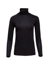 Schwarzes, figurbetontes Basic Oberteil aus weichem Modal mit Rollkragen von Helene Galwas