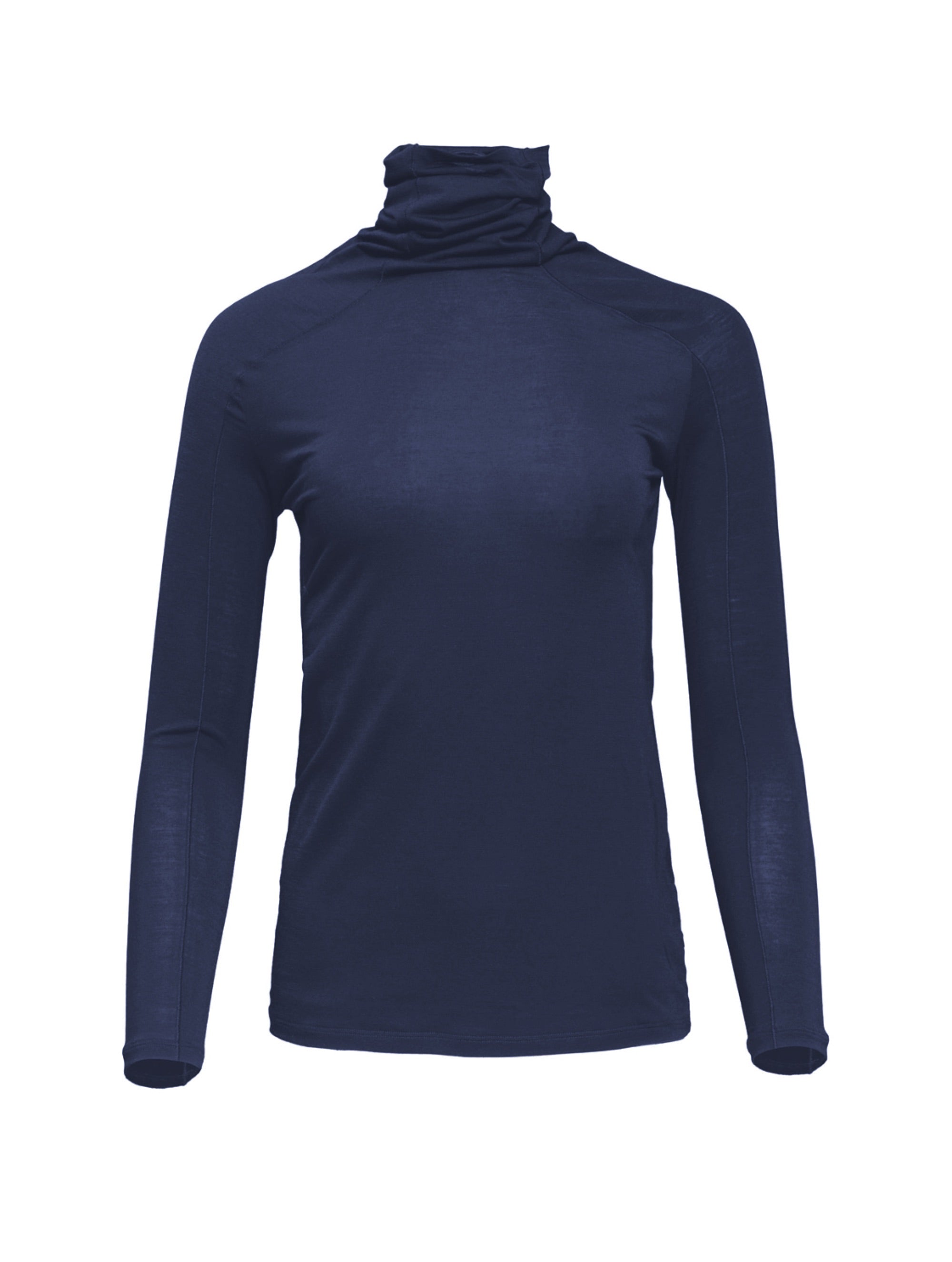 Blaues figurbetontes superweiches Longsleeve mit hohem Rollkragen aus Modal von Helene Galwas