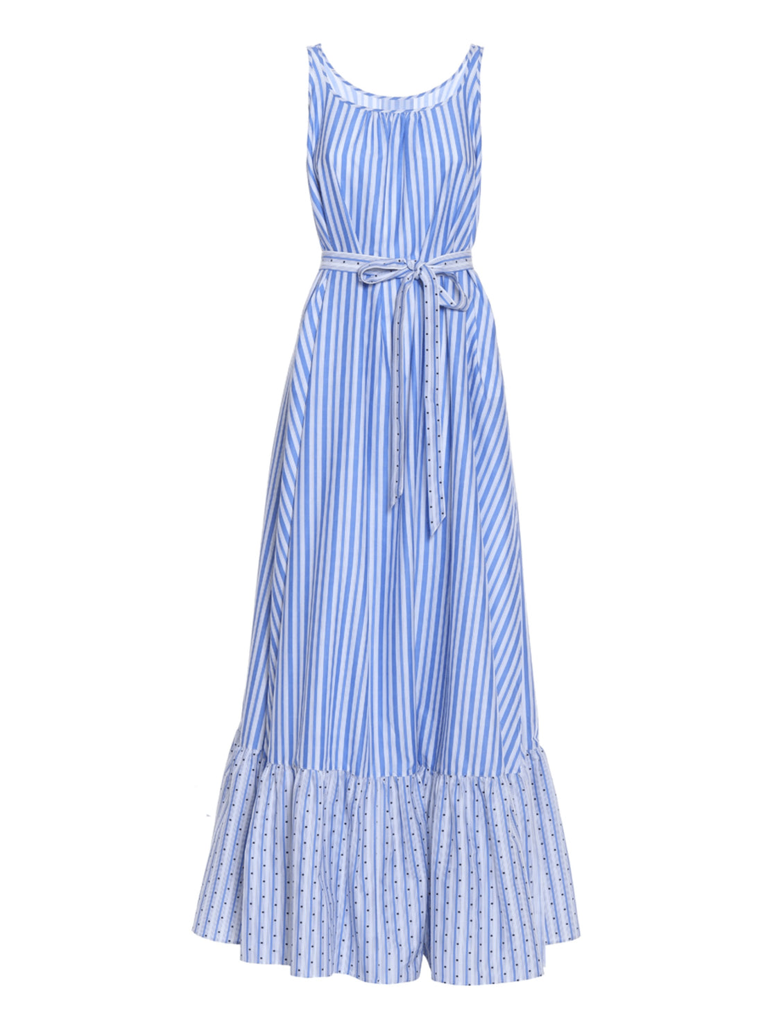 Maxikleid aus Premium-Baumwolle, schmalen Trägern, seitlichem Schlitz und einem charmanten Bindegürtel